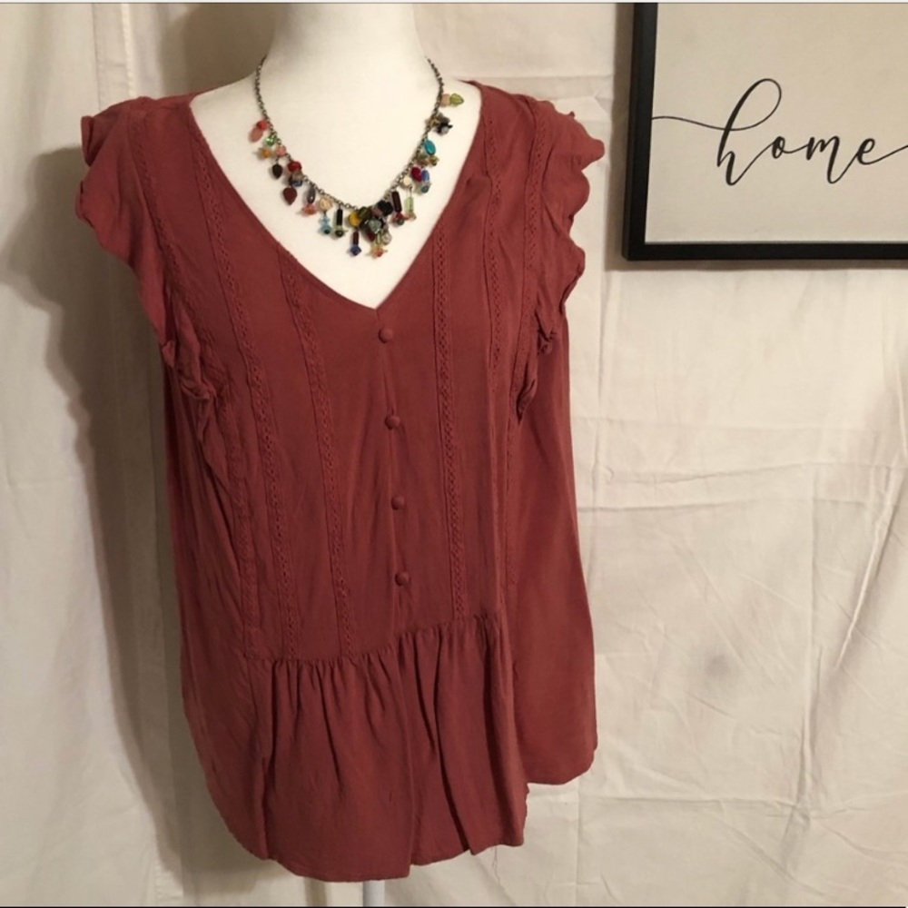 ModCloth rust colored ruffle sleeve top